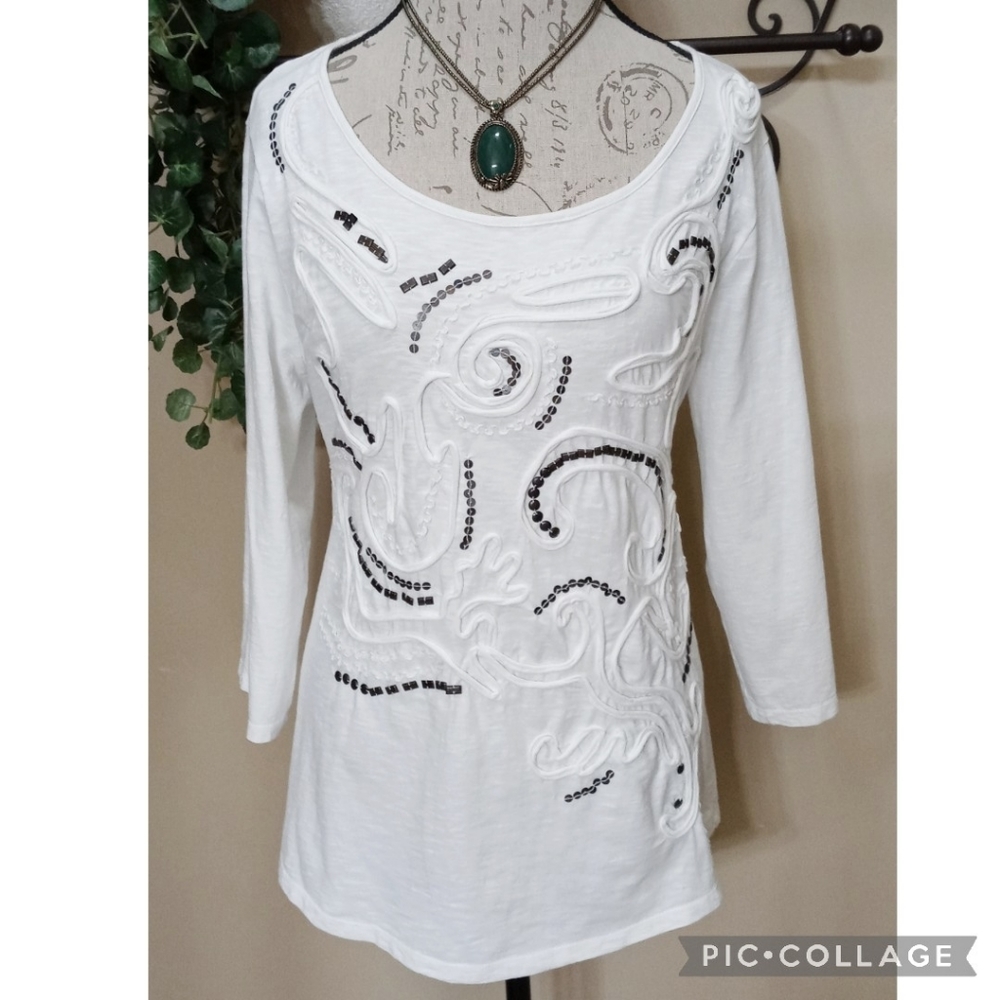 Coldwater Creek White Embellished Cotton Top Size XL 16